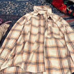 Unbranded Men's Beige & Orange Plaid Button-Up Shirt